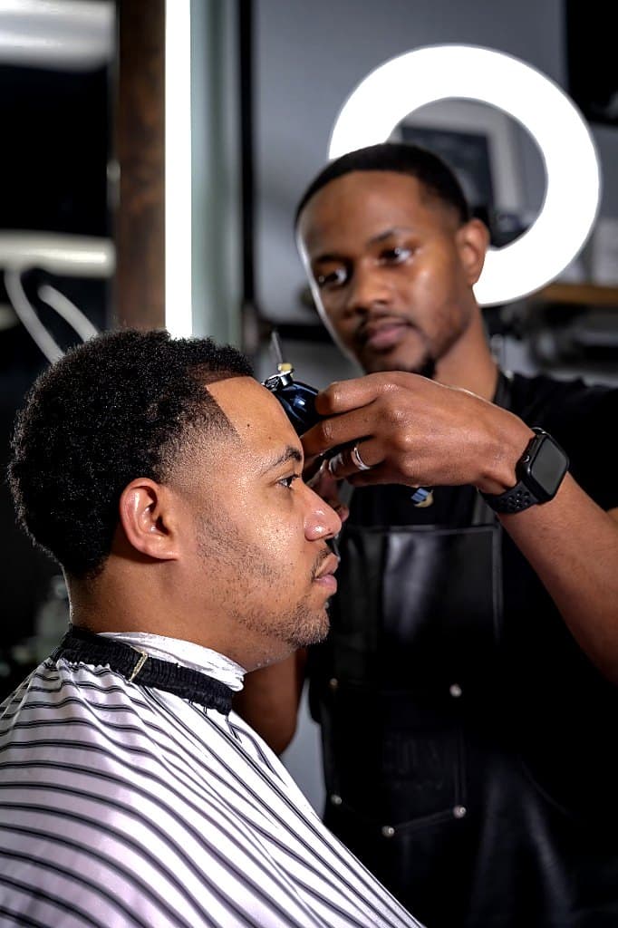 Precision lineup detail at Vanzant Barbershop Lounge in Tupelo